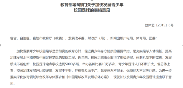 教育部等6部門<em>關于</em>加快發展<em>青少年</em>校園足球<em>的</em>實施<em>意見</em>